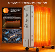 Oil-Filled Electric Heater with Timer Function - 2500W - 11 Fins
