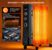 Oil-Filled Electric Heater with Timer Function - 2500W - 11 Fins