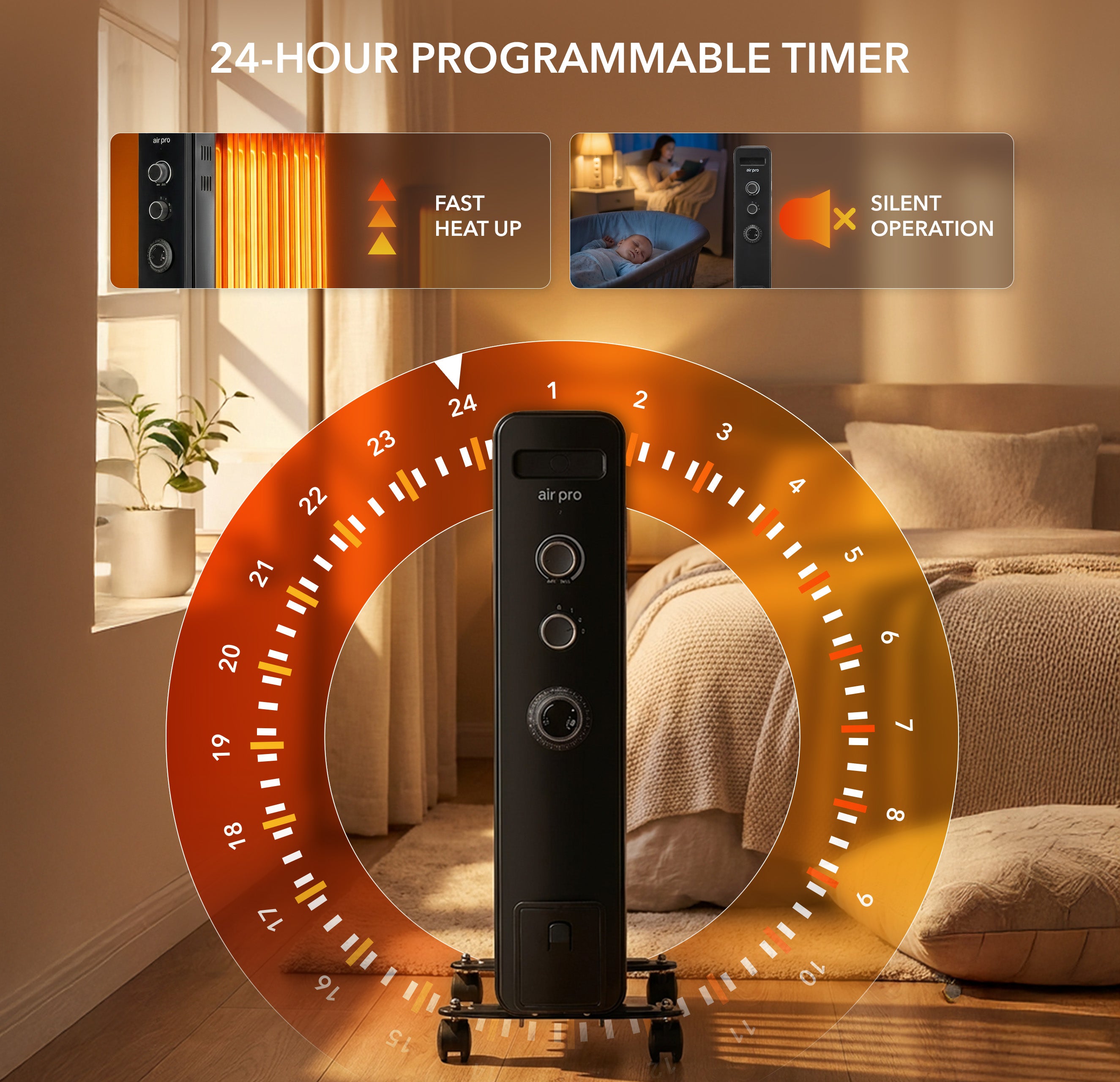 Oil-Filled Electric Heater with Timer Function - 2500W - 11 Fins