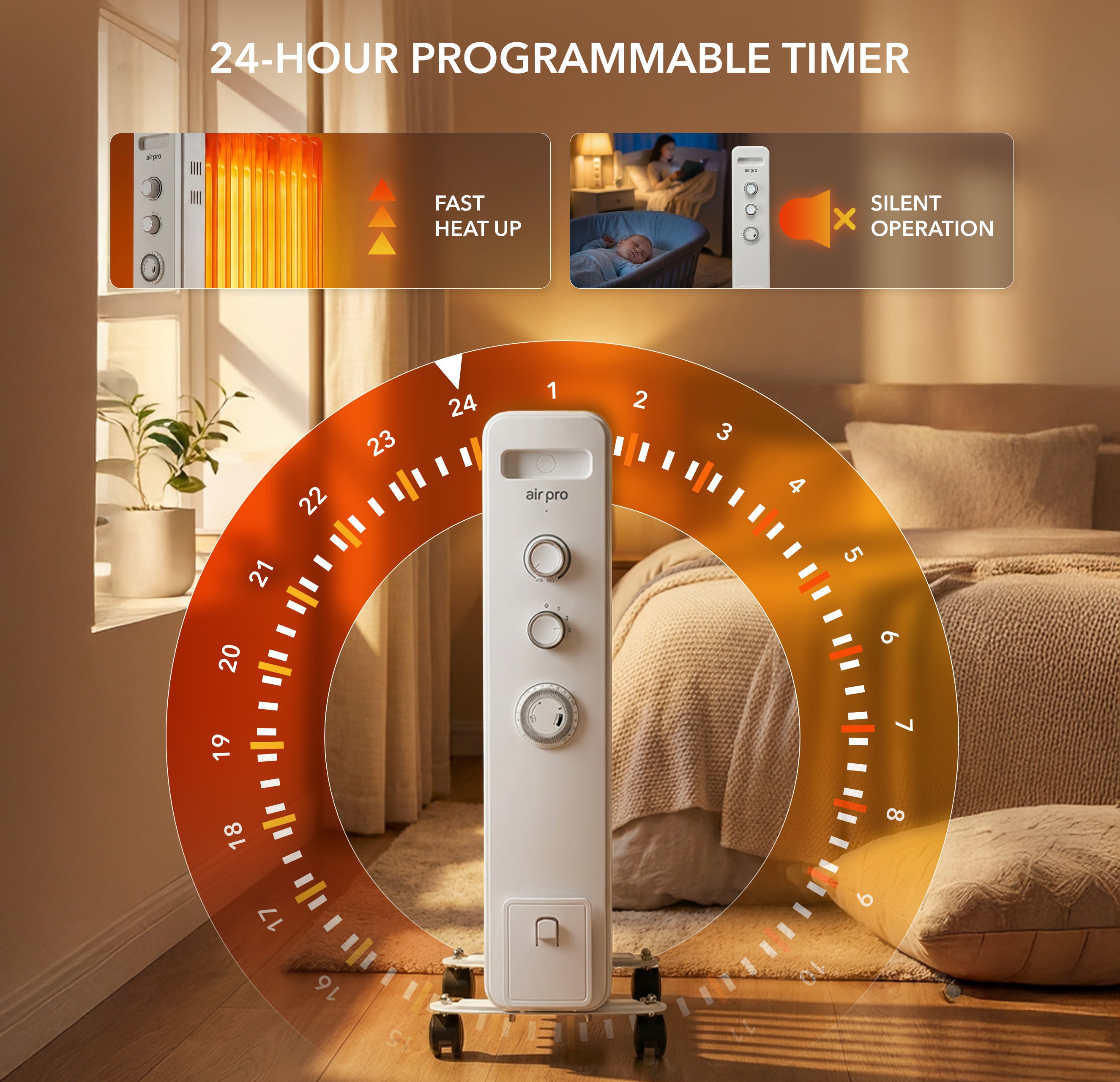 Oil-Filled Electric Heater with Timer Function - 2500W - 11 Fins