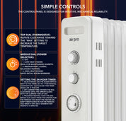 Oil-Filled Electric Heater with Timer Function - 2500W - 11 Fins