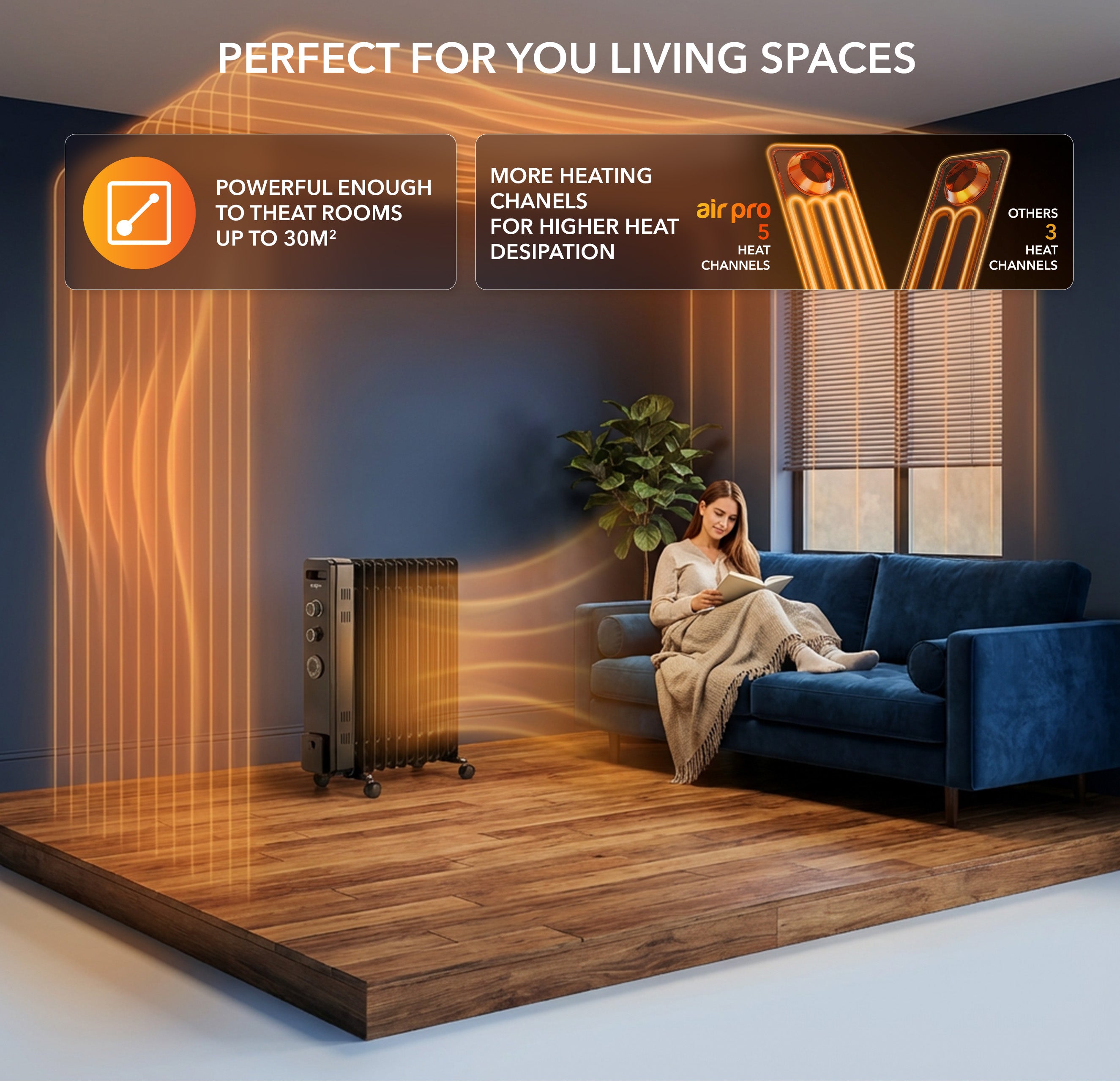 Oil-Filled Electric Heater with Timer Function - 2500W - 11 Fins