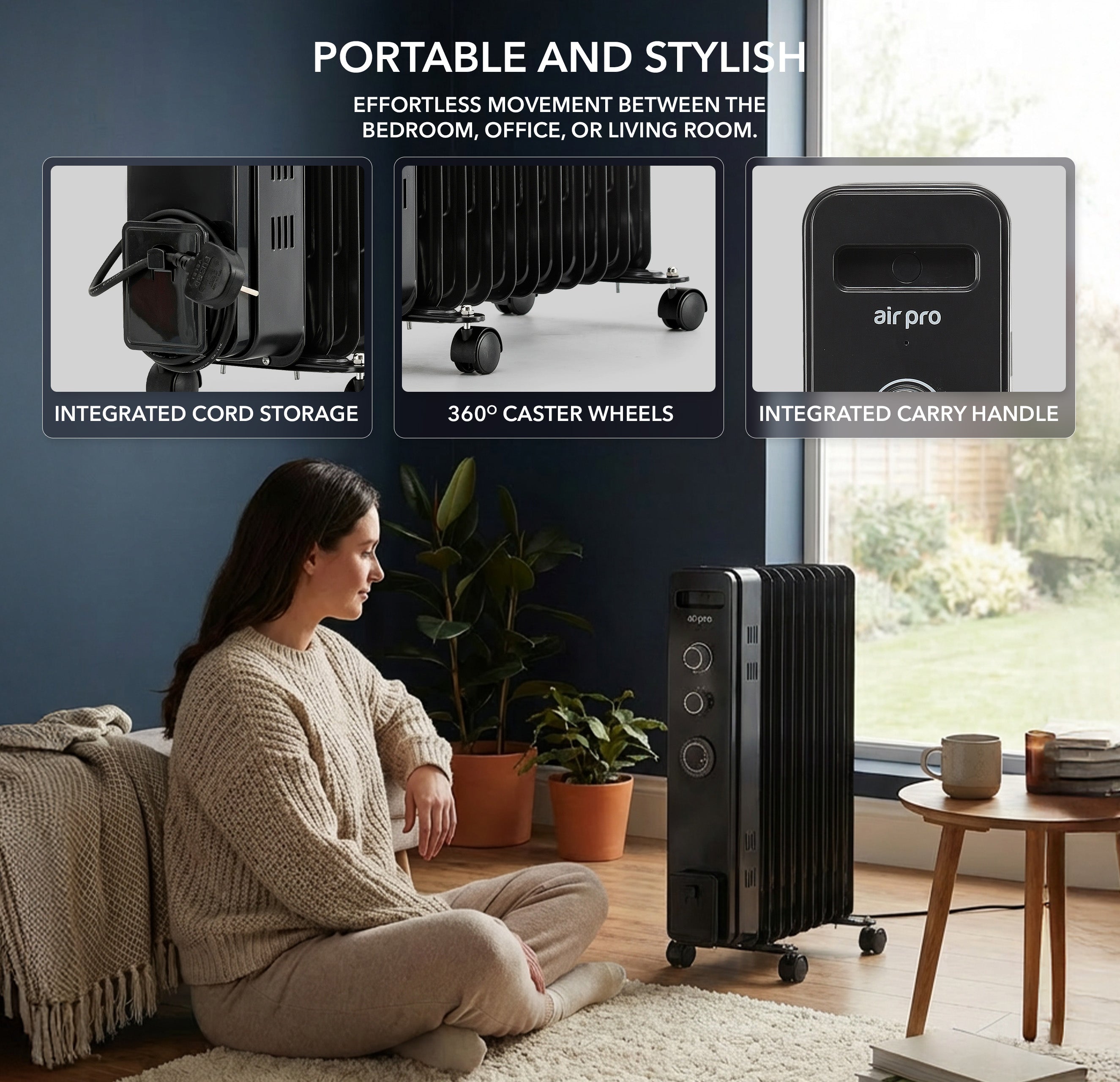 Oil-Filled Electric Heater with Timer Function - 2500W - 11 Fins