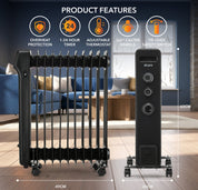 Oil-Filled Electric Heater with Timer Function - 2500W - 11 Fins