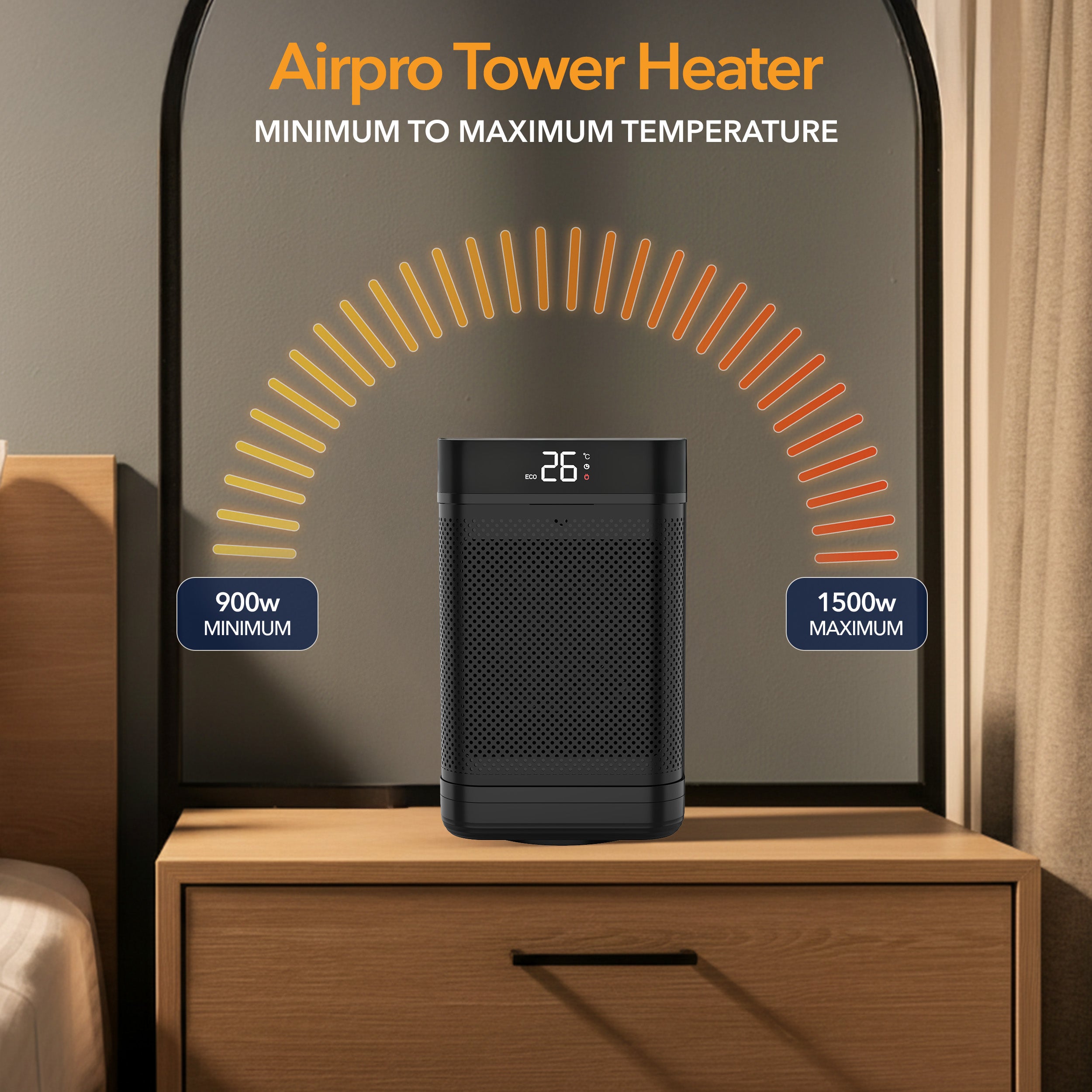 10" Portable Electric Space Heater - LED Display - 12H Timer - Remote Control