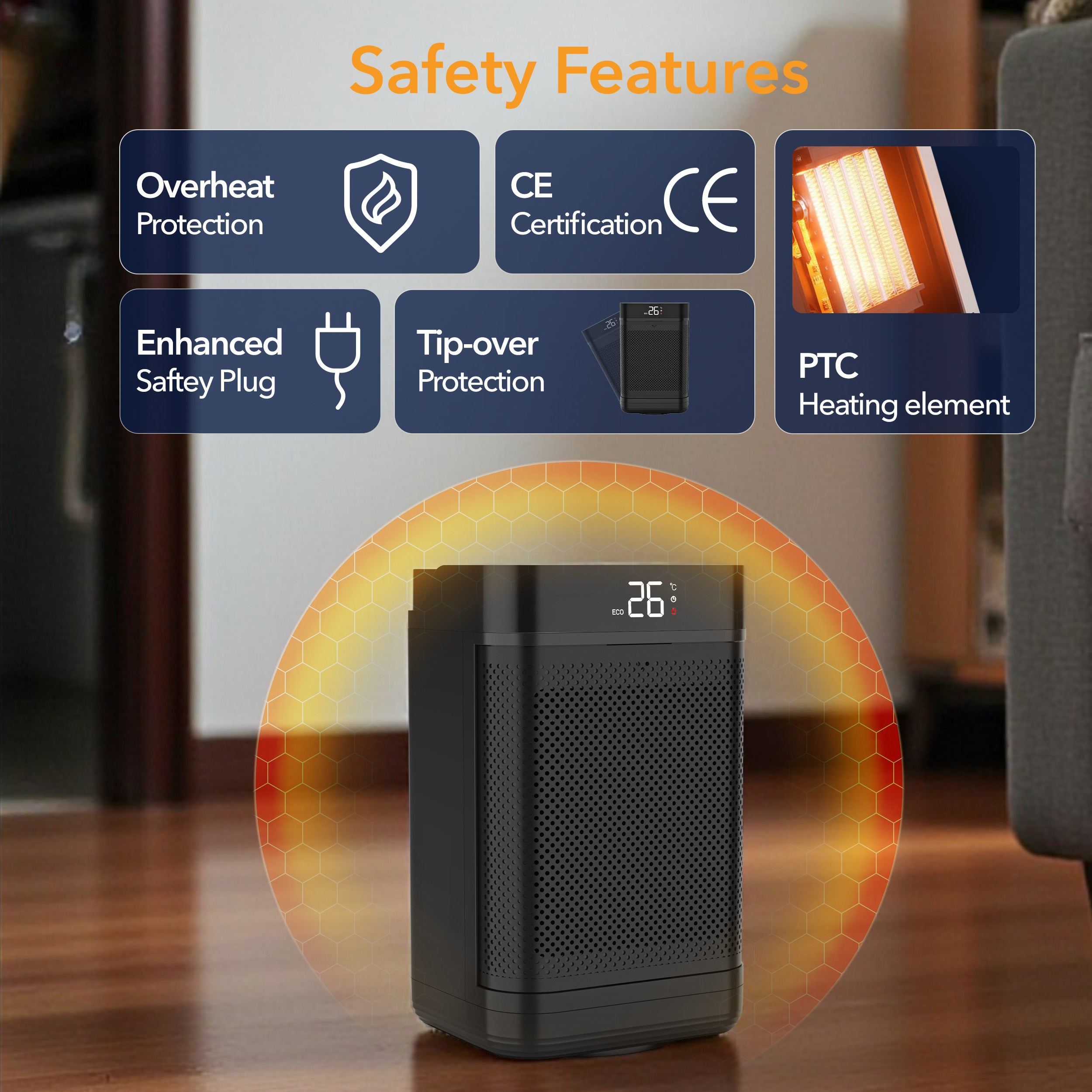 10" Portable Electric Space Heater - LED Display - 12H Timer - Remote Control