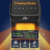 10" Portable Electric Space Heater - LED Display - 12H Timer - Remote Control