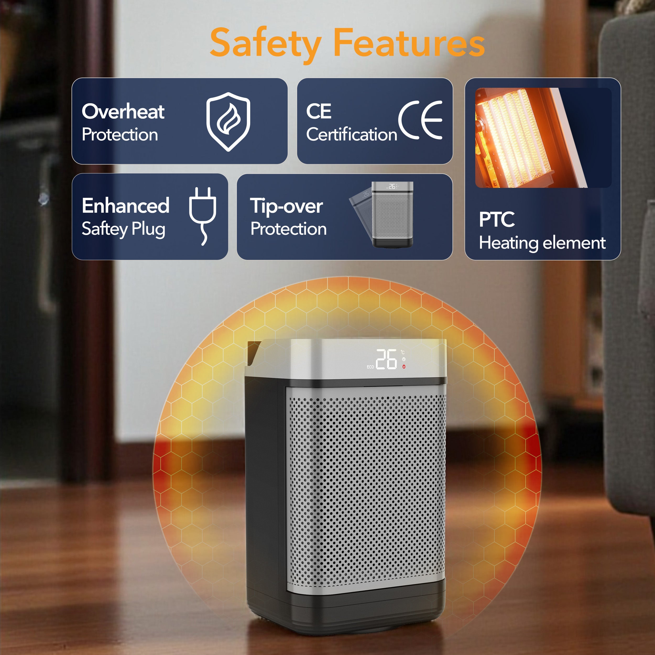 10" Portable Electric Space Heater - LED Display - 12H Timer - Remote Control