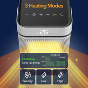 10" Portable Electric Space Heater - LED Display - 12H Timer - Remote Control
