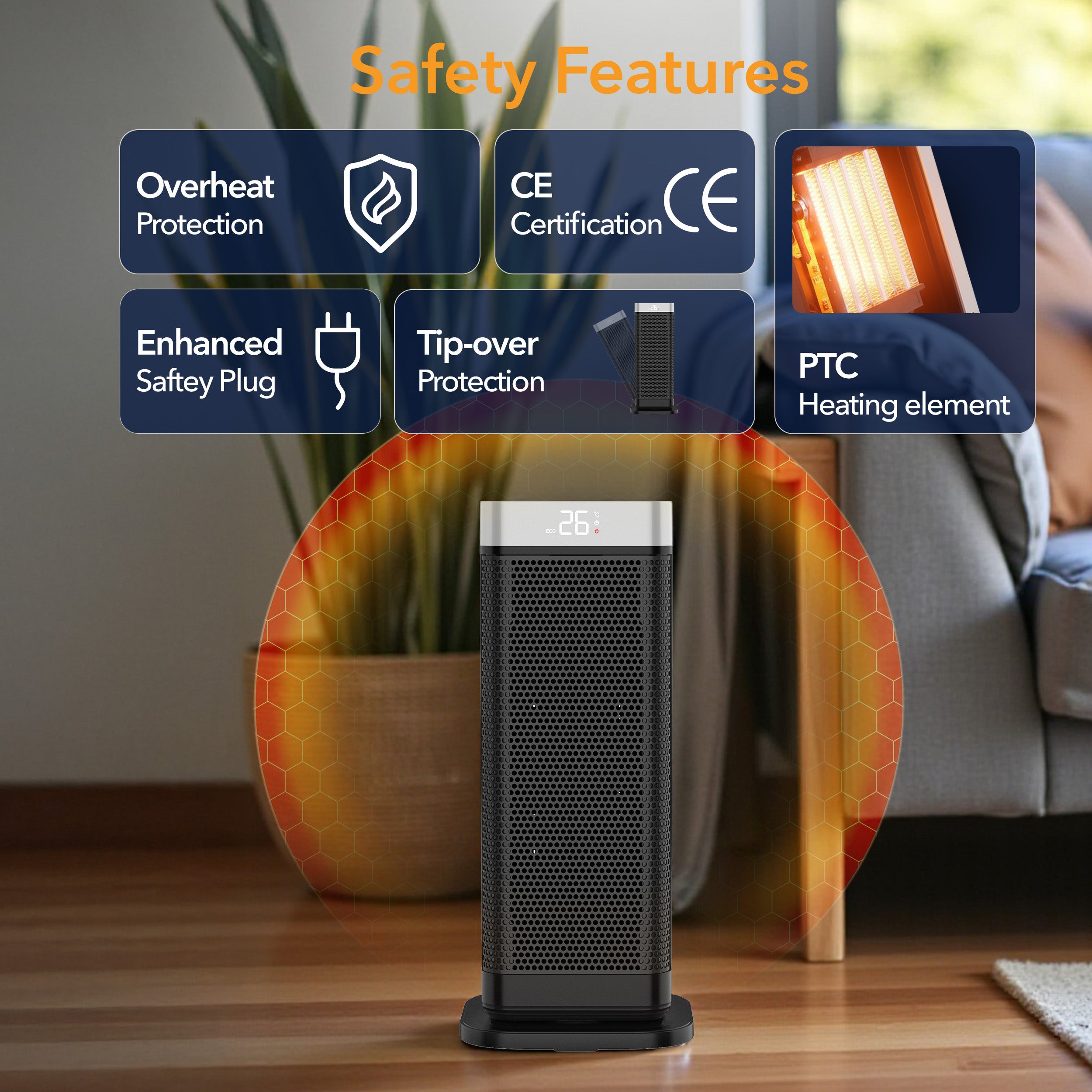 17" Portable Electric Space Heater - LED Display - 12H Timer - Remote