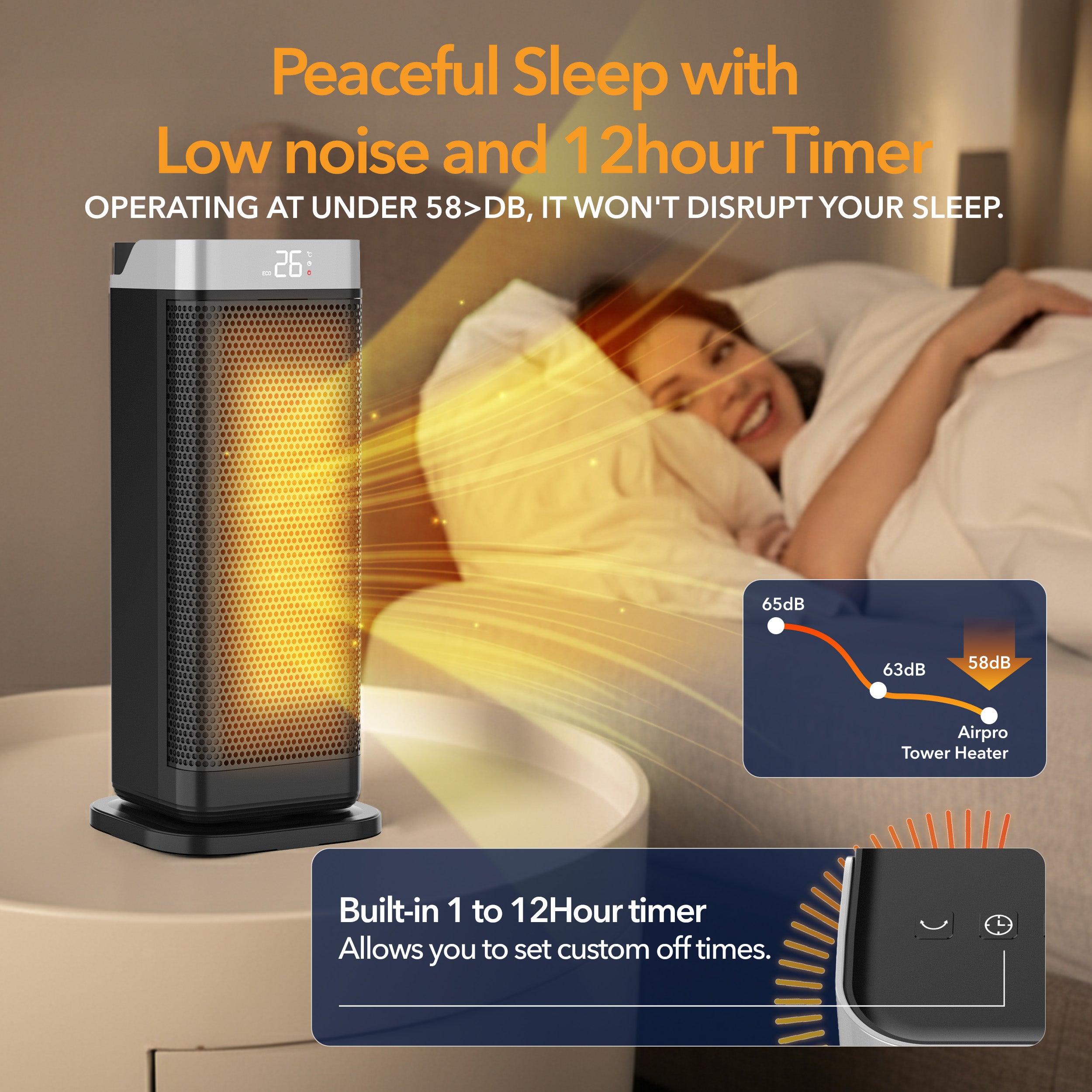 17" Portable Electric Space Heater - LED Display - 12H Timer - Remote