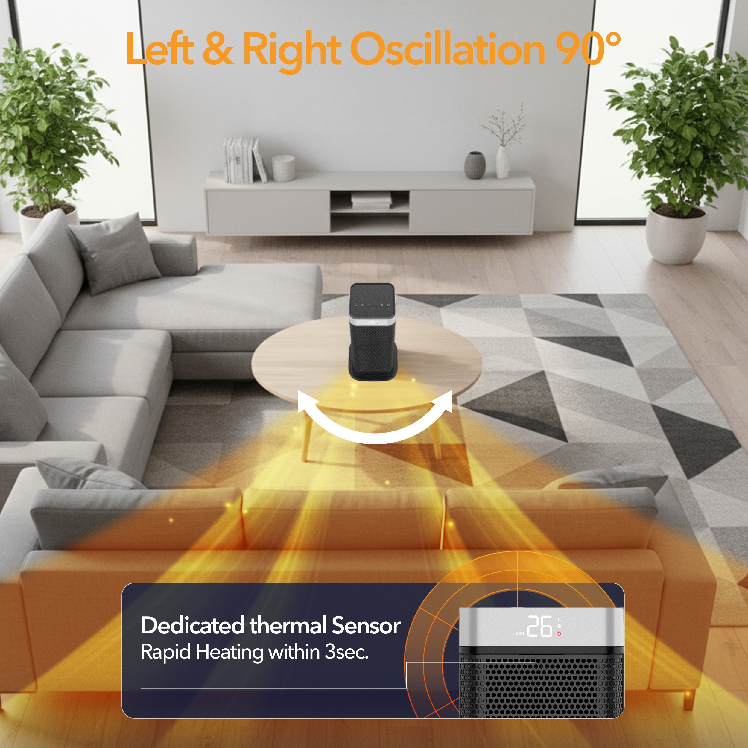 17" Portable Electric Space Heater - LED Display - 12H Timer - Remote