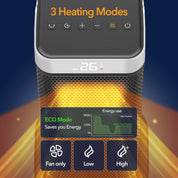 17" Portable Electric Space Heater - LED Display - 12H Timer - Remote