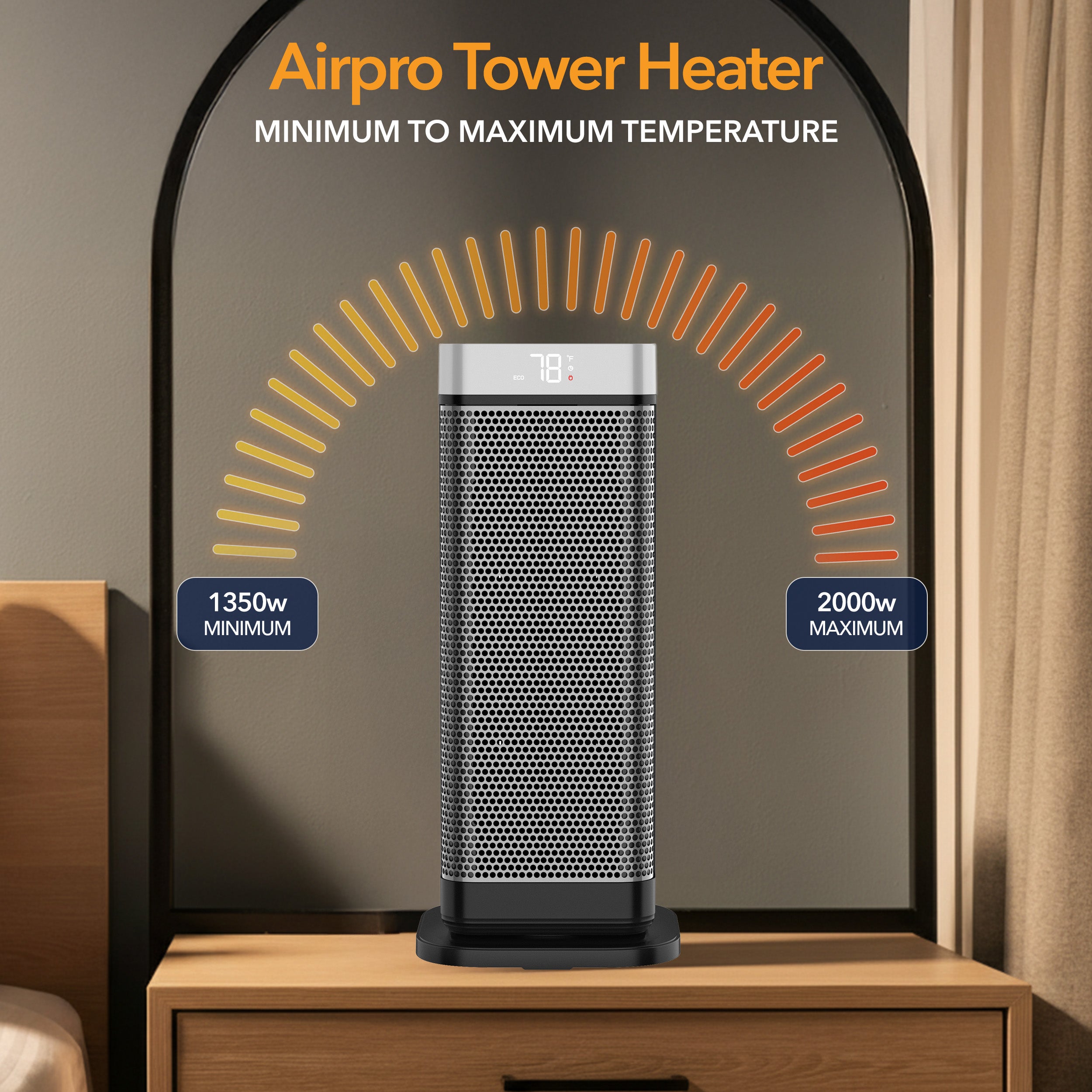 17" Portable Electric Space Heater - LED Display - 12H Timer - Remote