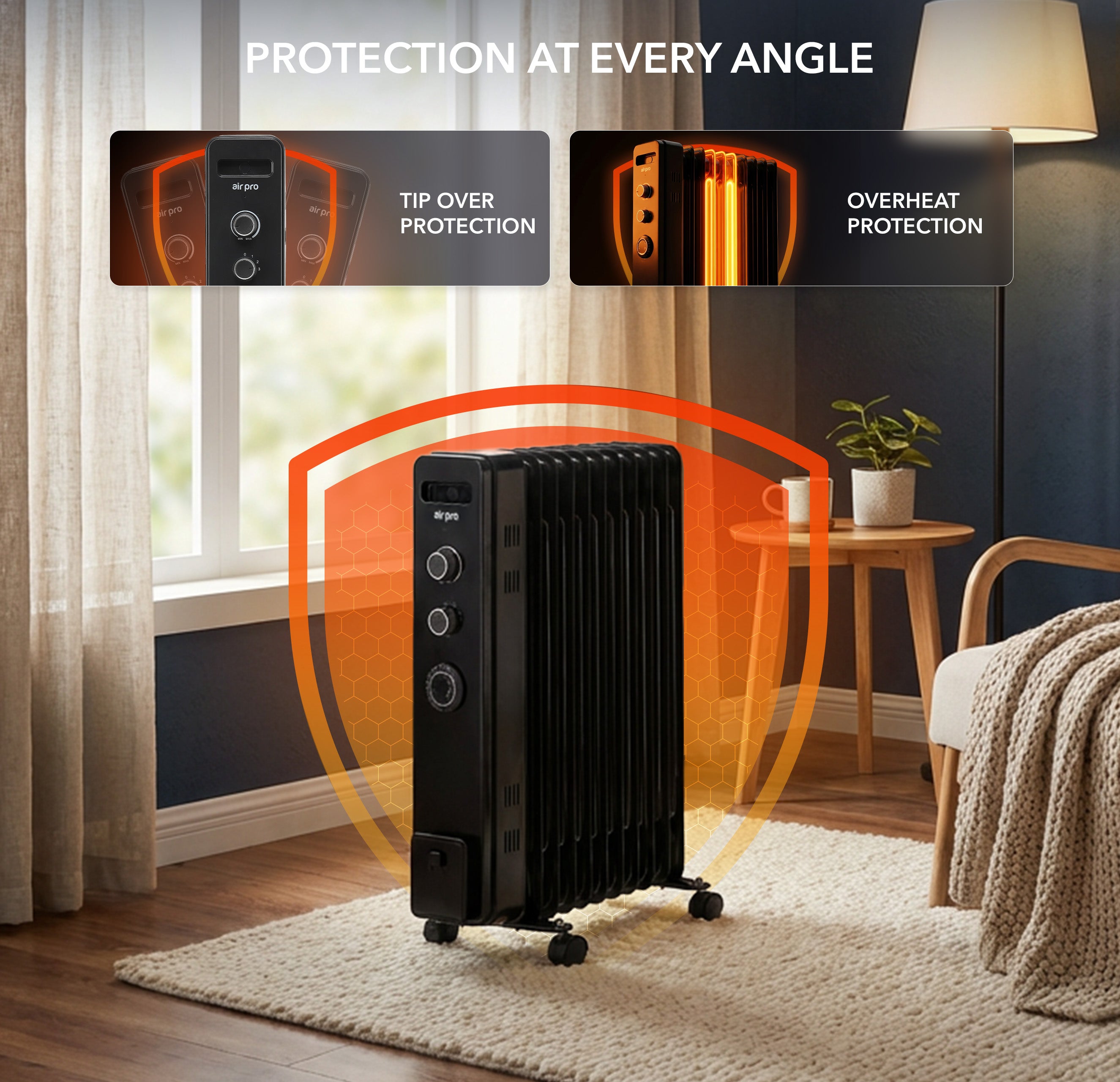 Oil-Filled Electric Heater with Timer Function - 2500W - 11 Fins