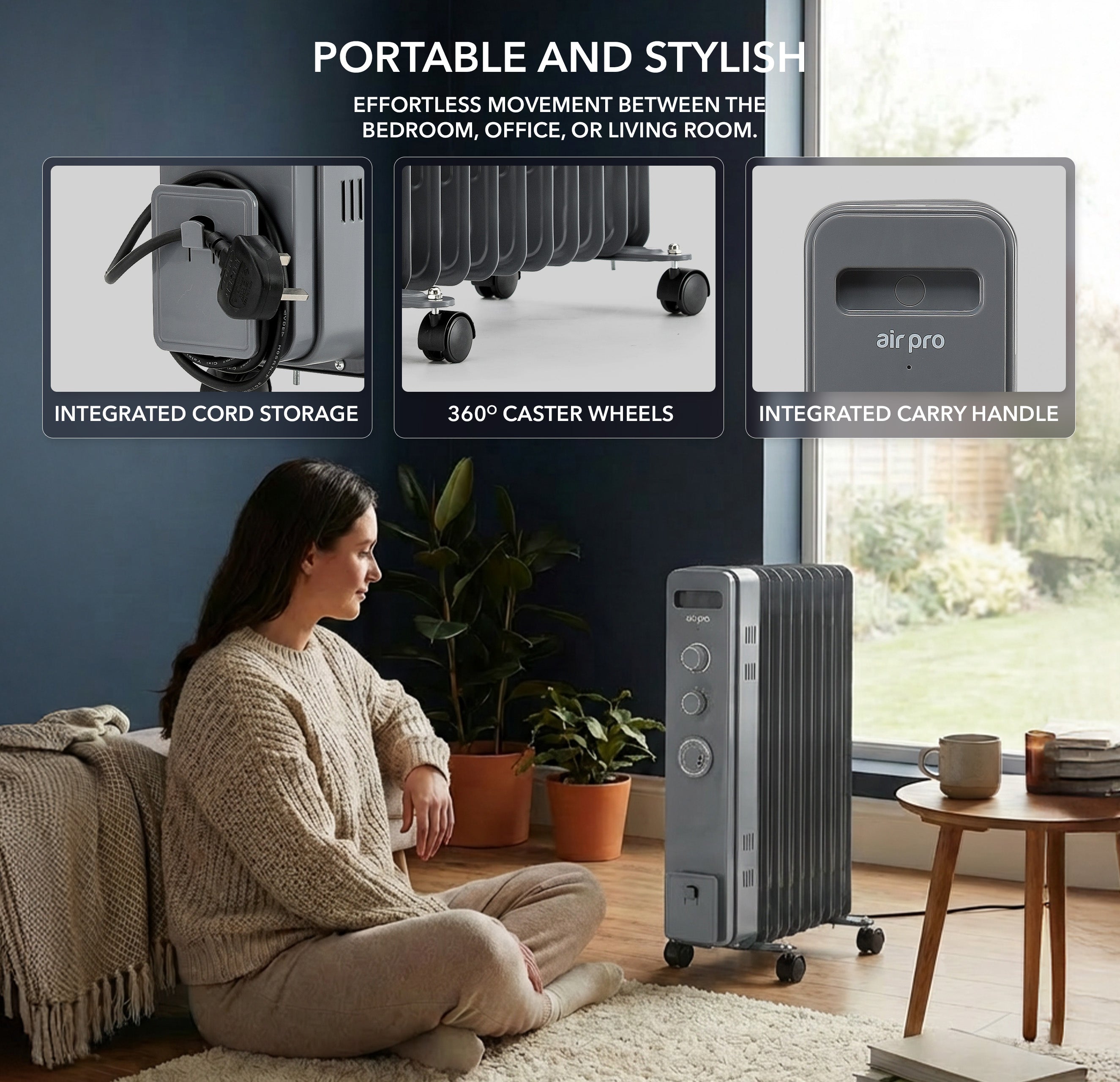 Oil-Filled Electric Heater with Timer Function - 2500W - 11 Fins