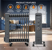 Oil-Filled Electric Heater with Timer Function - 2500W - 11 Fins