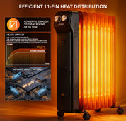 Oil-Filled Electric Radiator 2500W, Adjustable Thermostat, 3 Settings