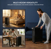 Oil-Filled Electric Radiator 2500W, Adjustable Thermostat, 3 Settings
