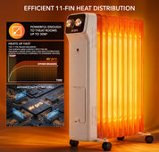Oil-Filled Electric Radiator 2500W, Adjustable Thermostat, 3 Settings