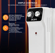 Oil-Filled Electric Radiator 2500W, Adjustable Thermostat, 3 Settings