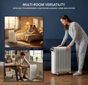 Oil-Filled Electric Radiator 2500W, Adjustable Thermostat, 3 Settings