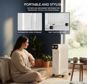 Oil-Filled Electric Radiator 2500W, Adjustable Thermostat, 3 Settings