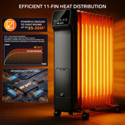 Oil-Filled Electric Radiator 2500W with Thermostat, 9 Hour Timer