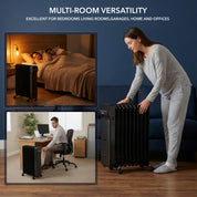 Oil-Filled Electric Radiator 2500W with Thermostat, 9 Hour Timer