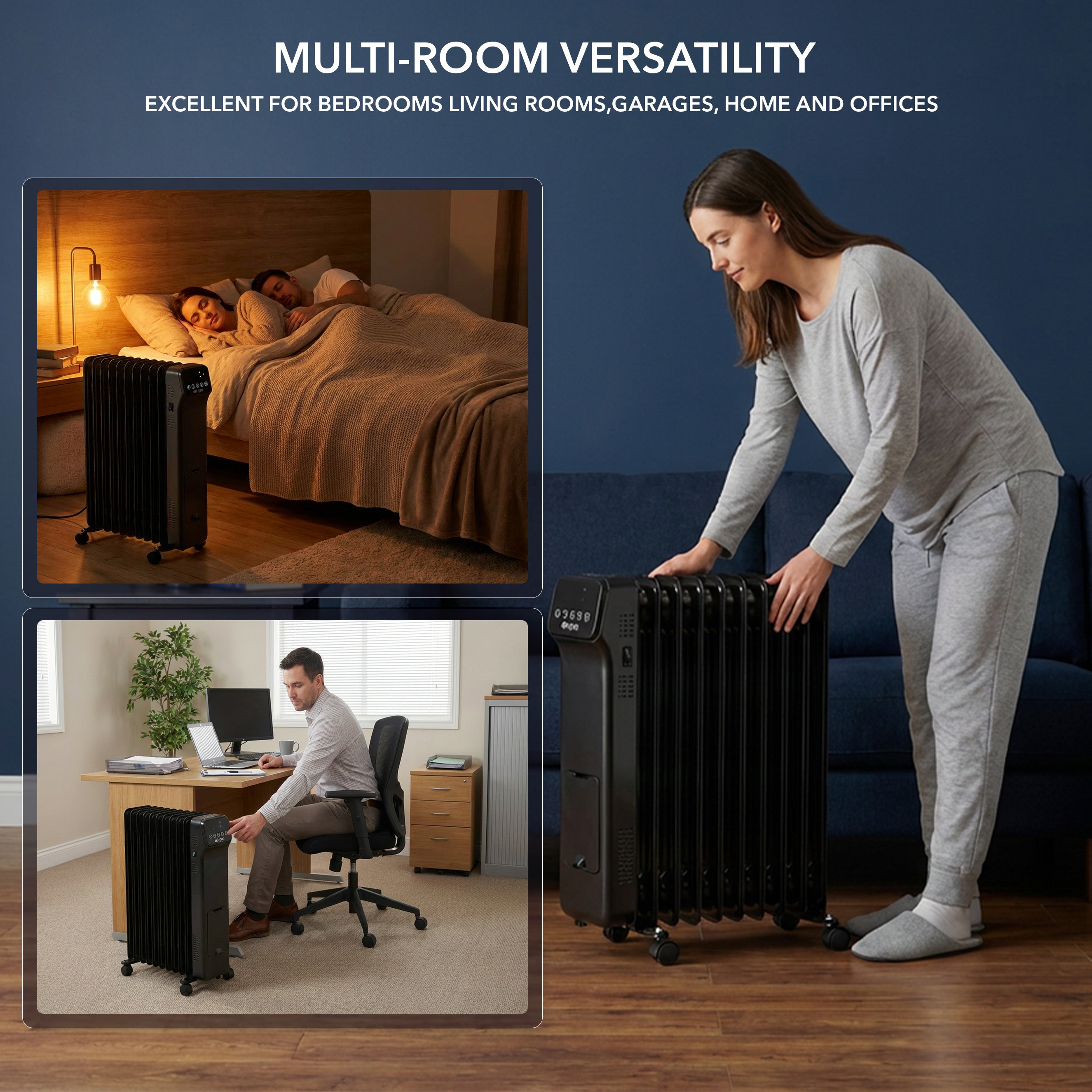 Oil-Filled Electric Radiator 2500W with Thermostat, 9 Hour Timer