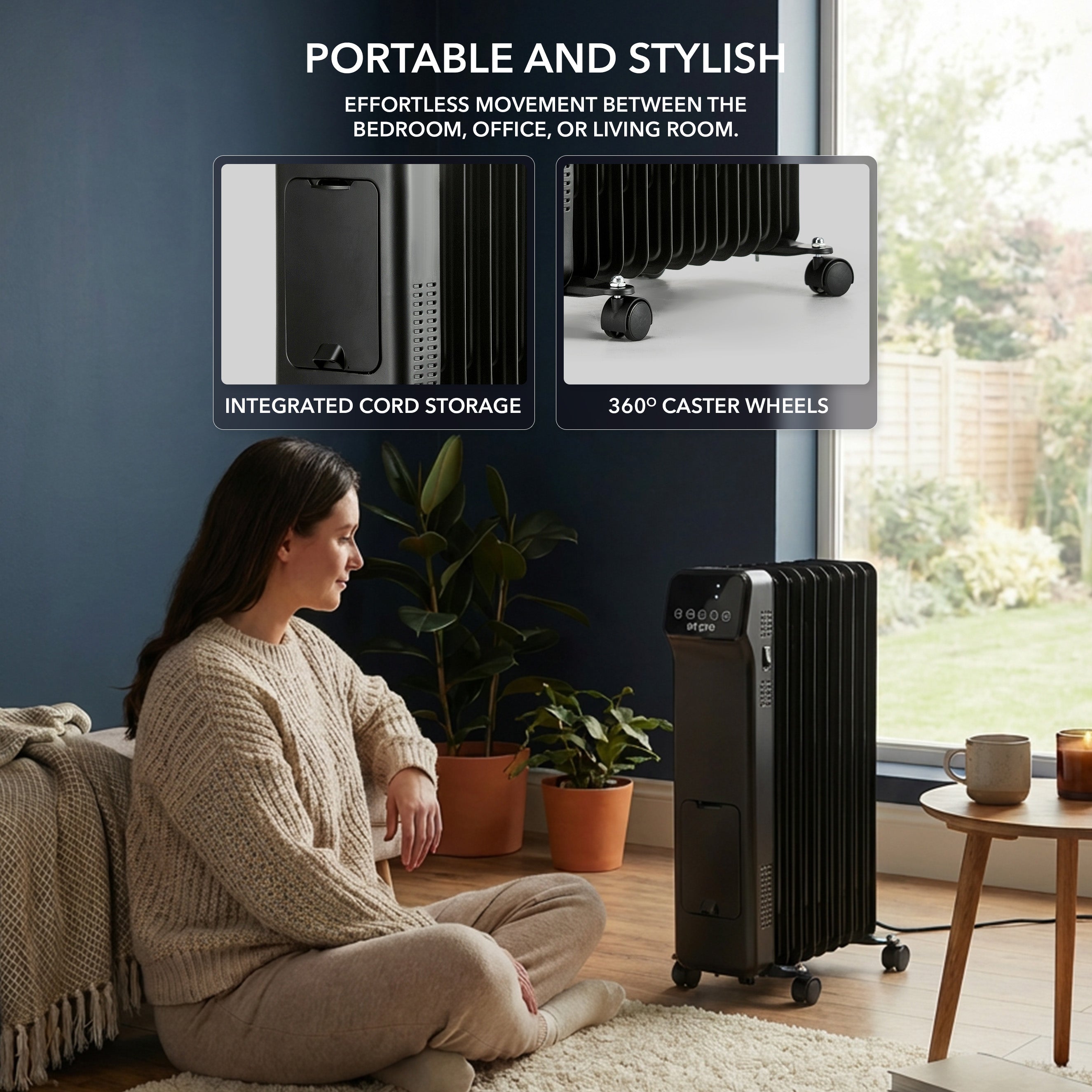 Oil-Filled Electric Radiator 2500W with Thermostat, 9 Hour Timer