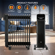 Oil-Filled Electric Radiator 2500W, Adjustable Thermostat, 3 Settings