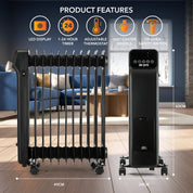 Oil-Filled Electric Radiator 2500W with Thermostat, 9 Hour Timer
