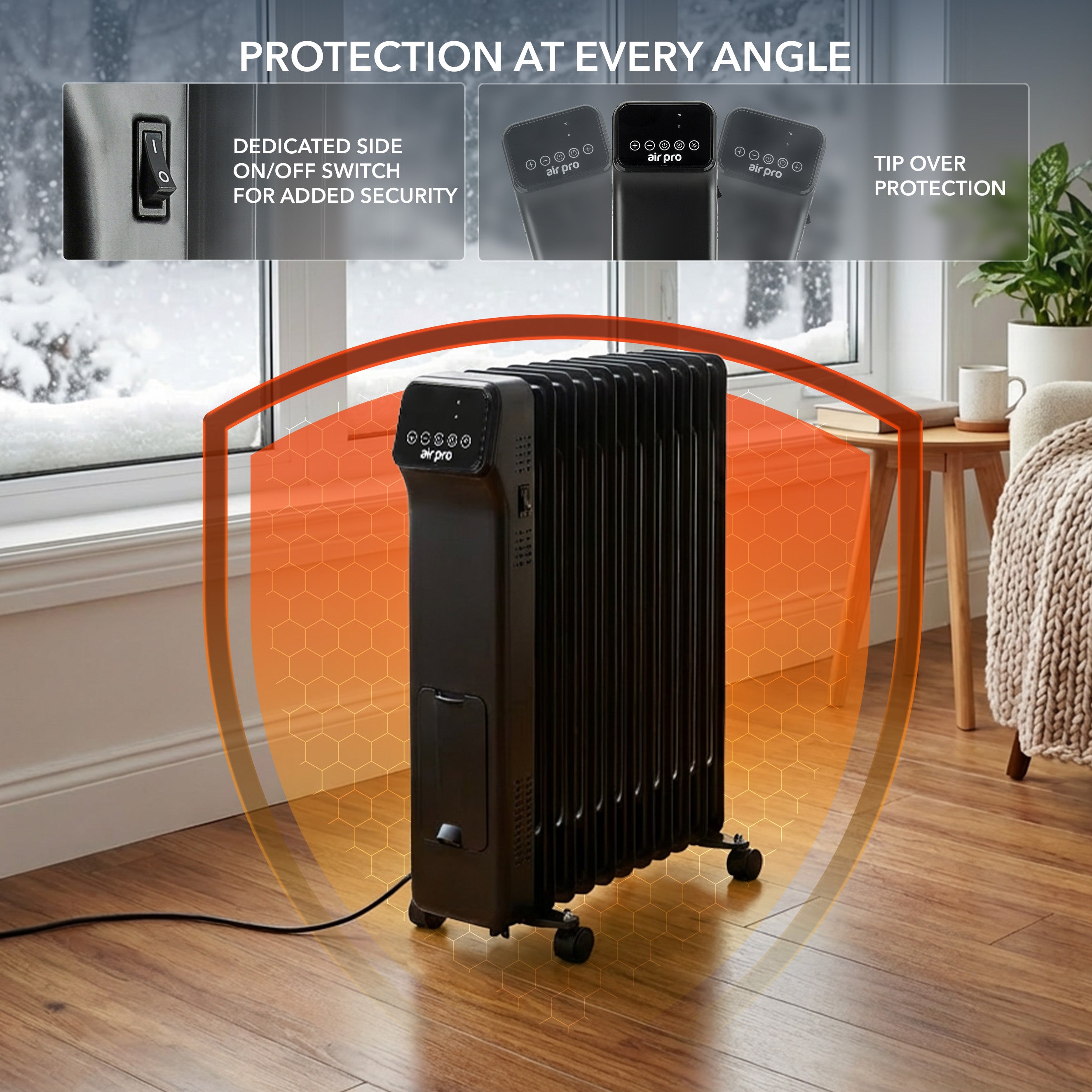 Oil-Filled Electric Radiator 2500W with Thermostat, 9 Hour Timer
