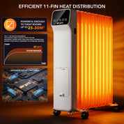 Oil-Filled Electric Radiator 2500W with Thermostat, 9 Hour Timer