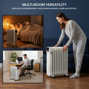 Oil-Filled Electric Radiator 2500W with Thermostat, 9 Hour Timer