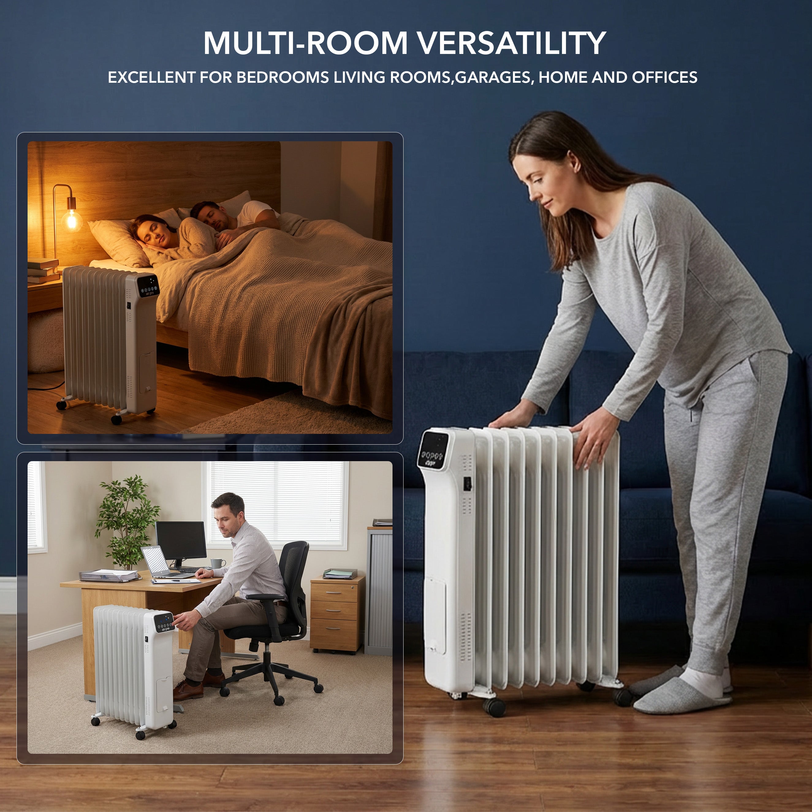 Oil-Filled Electric Radiator 2500W with Thermostat, 9 Hour Timer