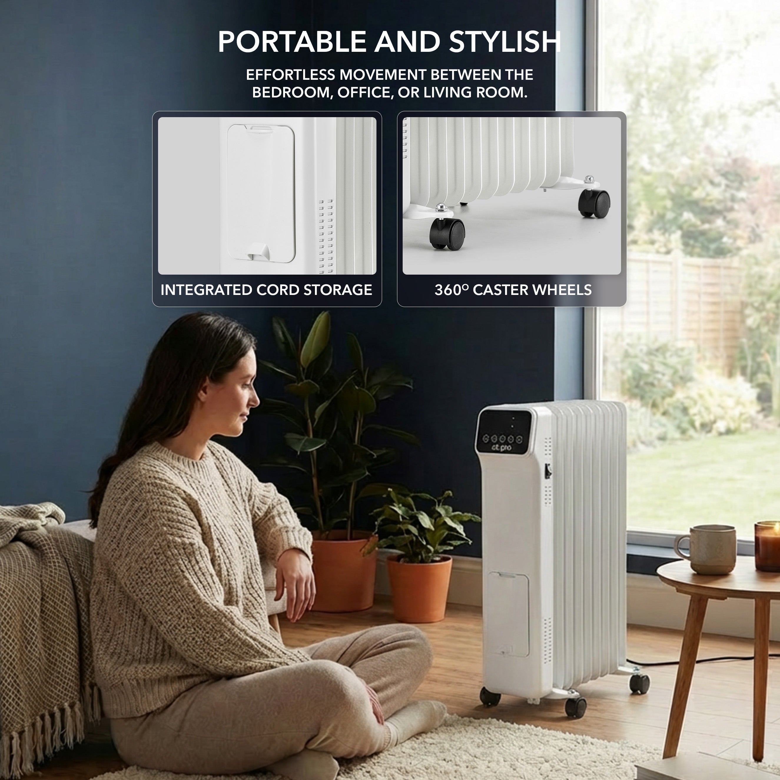Oil-Filled Electric Radiator 2500W with Thermostat, 9 Hour Timer