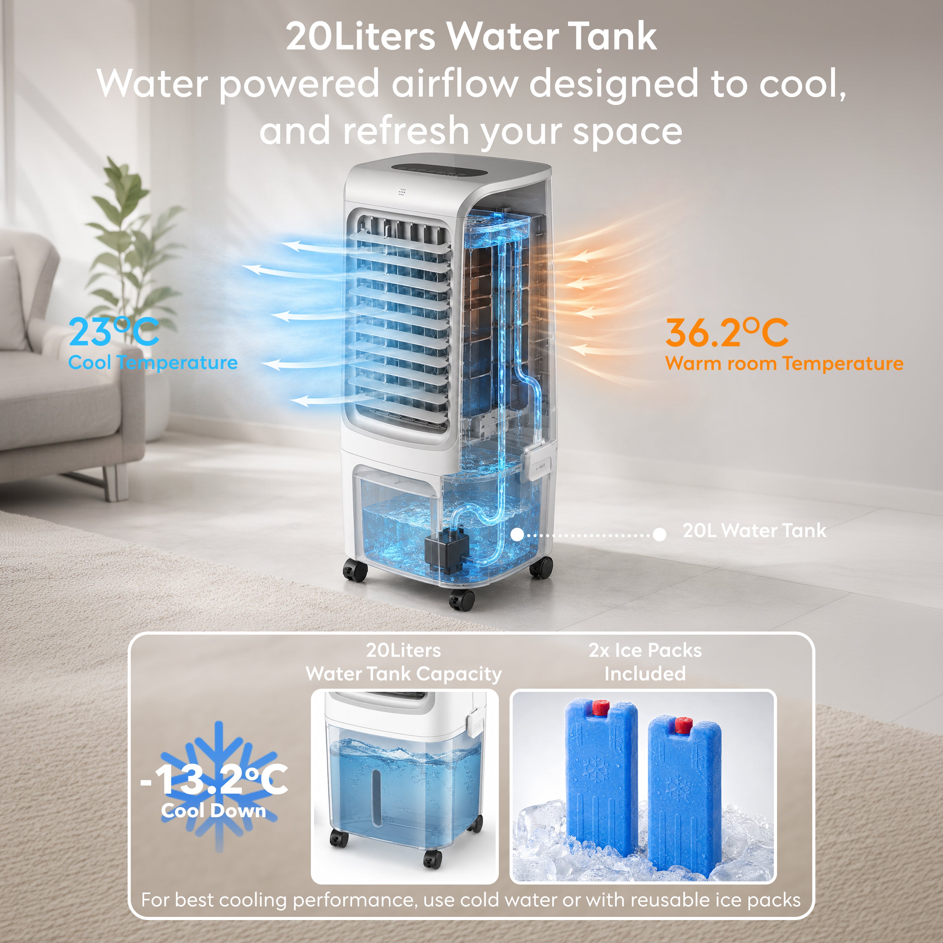 20L 3-in-1 Evaporative Air Cooler