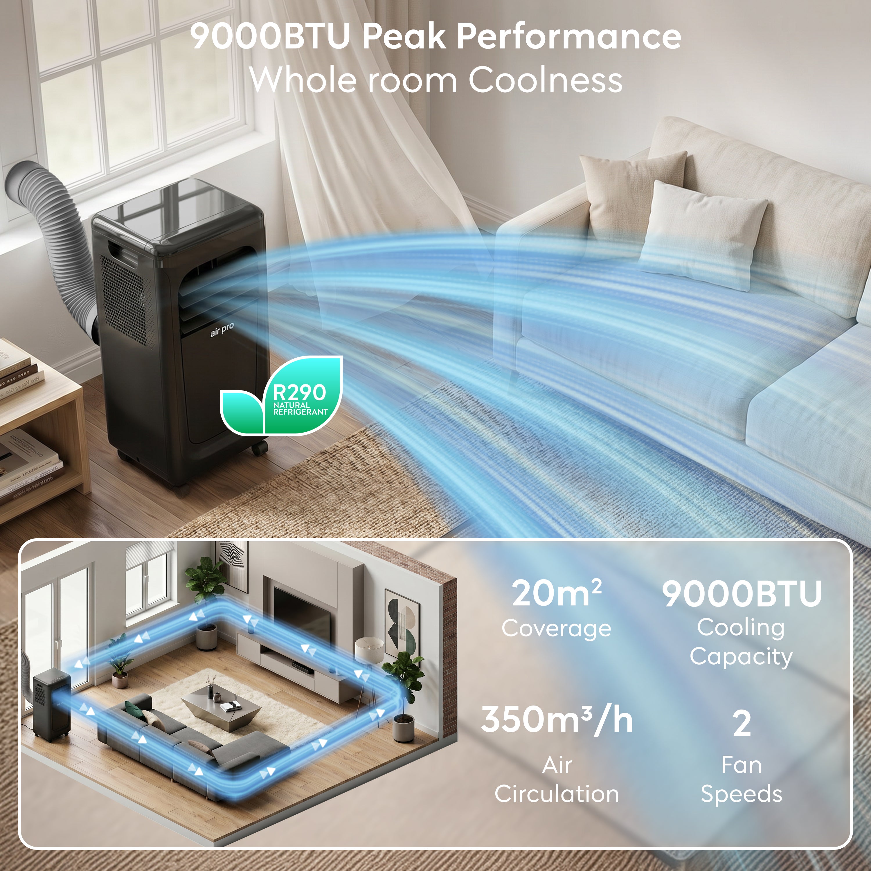 9,000 BTU 4-in-1 Mobile Air Conditioner (WiFi Enabled)
