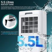 Digital Dehumidifier 5.5L Tank 24H Timer - 16L/25L Daily Extraction