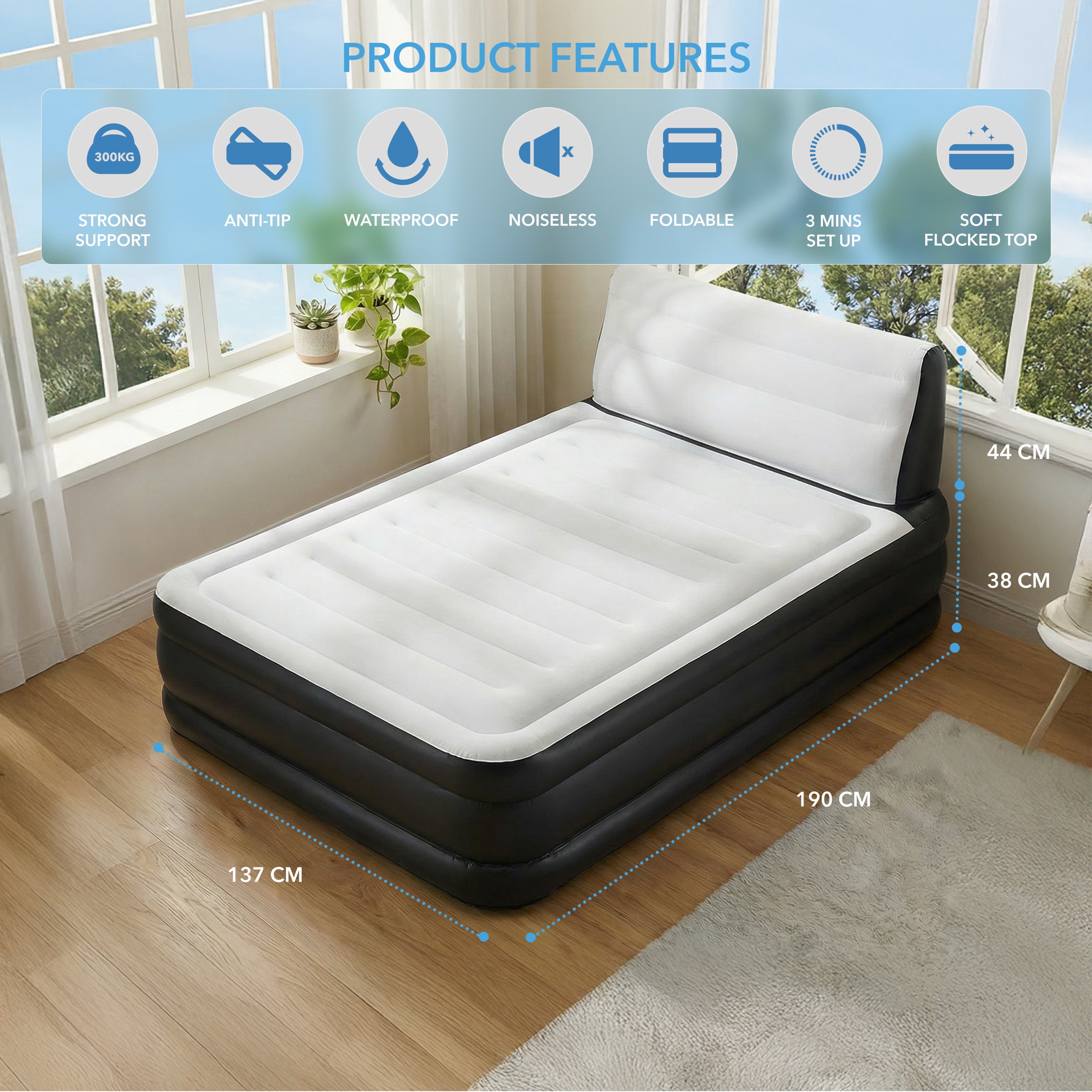 Inflatable Air Mattress with Headboard