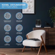 Compact Dehumidifier 600ml Water Tank