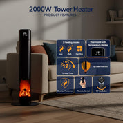 33" Tower Heater with LED Fireplace Effect 1000 / 2000W