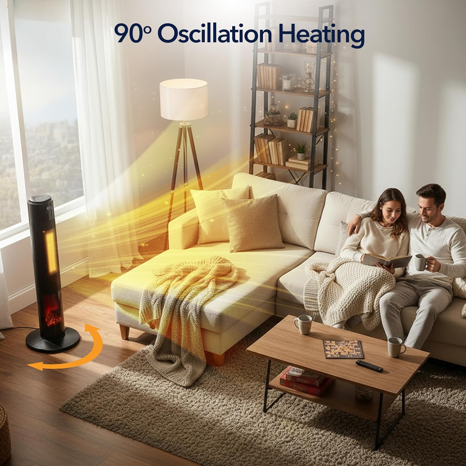 33" Tower Heater with LED Fireplace Effect 1000 / 2000W